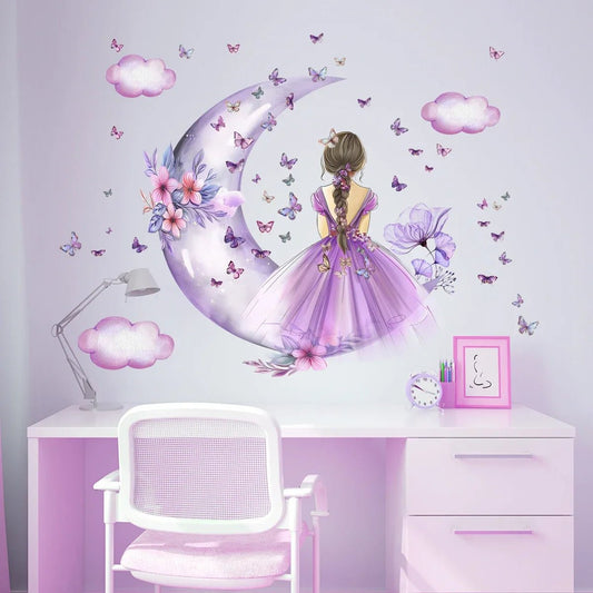 Décoration Murale - PrincesseSticker™ - Lune Mauve - Bebe Biscotte